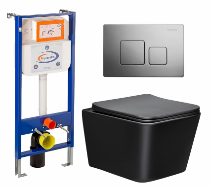 Комплект 3 в 1 инсталляция Enio Aquanika + Унитаз Vincea Q-Line VT1-12MB + кнопка хром квадратная