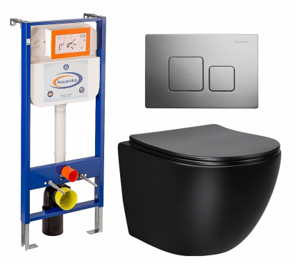 Комплект 3 в 1 инсталляция Enio Aquanika + Унитаз Vincea Globo VT1-14SMB + кнопка хром квадратная