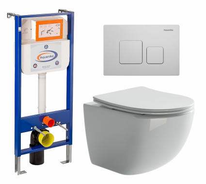 Комплект 3 в 1 инсталляция Enio Aquanika + Унитаз подвесной Ceramica Nova Forma CN3009 + кнопка белая квадратная