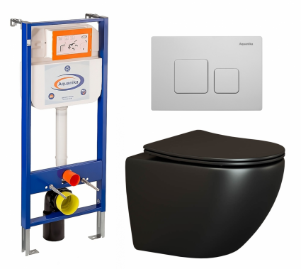 Комплект 3 в 1 инсталляция Enio Aquanika + Унитаз подвесной Ceramica Nova Metropol CN4002MB + кнопка белая квадратная