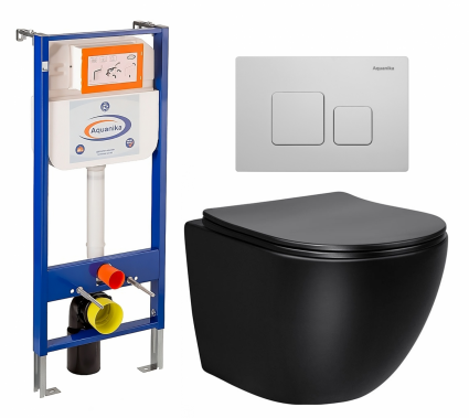 Комплект 3 в 1 инсталляция Enio Aquanika + Унитаз Vincea Globo VT1-14SMB + кнопка белая квадратная