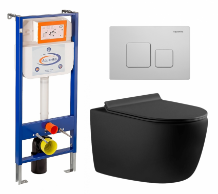 Комплект 3 в 1 инсталляция Enio Aquanika + Унитаз подвесной Aquanet Cetus-BW 287008 + кнопка белая квадратная