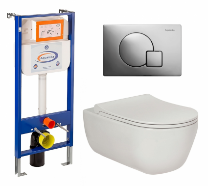 Комплект 3 в 1 инсталляция Enio Aquanika + Унитаз подвесной Berges Wasserhaus Ego XL 082118 + кнопка хром