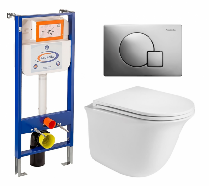 Комплект 3 в 1 инсталляция Enio Aquanika + Подвесной унитаз WeltWasser Telbach 004 GL-WT + кнопка хром
