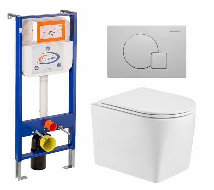 Комплект 3 в 1 инсталляция Enio Aquanika + Унитаз подвесной WeltWasser Nesenbach 004 GL-WT + кнопка белая