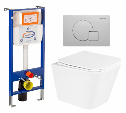 Комплект 3 в 1 инсталляция Enio Aquanika + Унитаз подвесной BelBagno Due BB3103CHR/SC + кнопка белая
