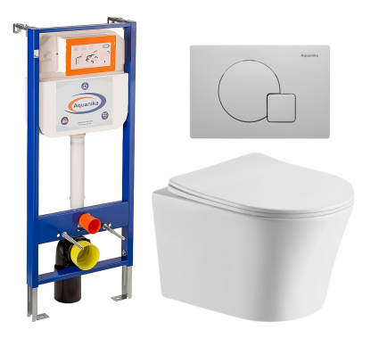 Комплект 3 в 1 инсталляция Enio Aquanika + Подвесной унитаз CeruttiSpa Adige Aria CT7837 + кнопка белая