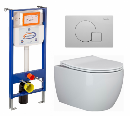 Комплект 3 в 1 инсталляция Enio Aquanika + Унитаз подвесной Ceramica Nova Play CN3001 + кнопка белая