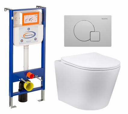 Комплект 3 в 1 инсталляция Enio Aquanika + Унитаз Vincea Piatti VT1-11 + кнопка белая