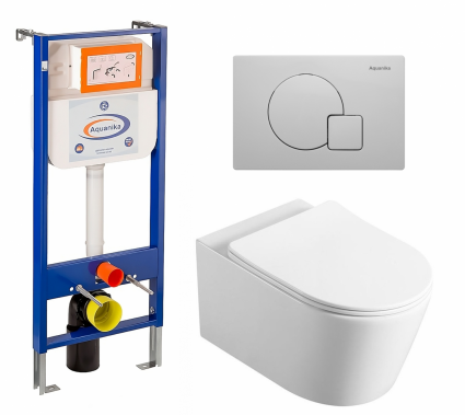 Комплект 3 в 1 инсталляция Enio Aquanika + Унитаз Vincea Cute VT1-24 + кнопка белая