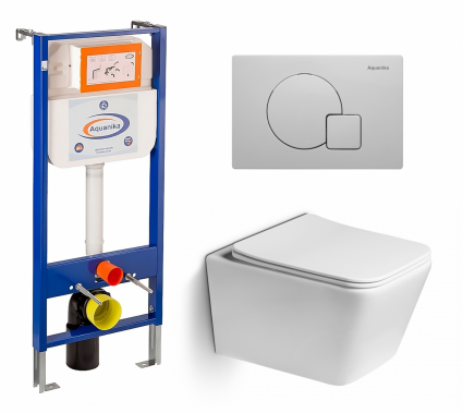 Комплект 3 в 1 инсталляция Enio Aquanika + Унитаз подвесной SantiLine SL-5007 + кнопка белая