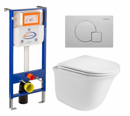 Комплект 3 в 1 инсталляция Enio Aquanika + Подвесной унитаз WeltWasser Telbach 004 GL-WT + кнопка белая