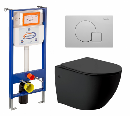 Комплект 3 в 1 инсталляция Enio Aquanika + Унитаз Vincea Globo VT1-14MB + кнопка белая