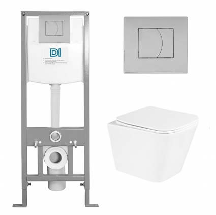 Комплект 3 в 1 инсталляция DI + Подвесной унитаз BelBagno Due BB3103CHR/SC с кнопкой хром 
