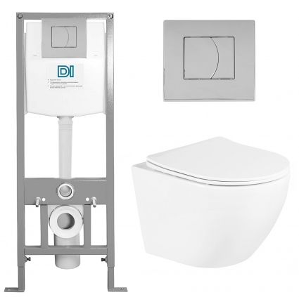 Комплект 3 в 1 инсталляция DI + Подвесной унитаз BelBagno Uno BB3105CHR/SC с кнопкой хром 