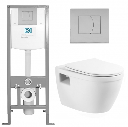 Комплект 3 в 1 инсталляция DI + Подвесной унитаз BelBagno Loto BB070CHR/SC с кнопкой хром 