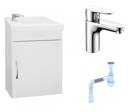 Комплект: Тумба с раковиной Style Line Эко Стандарт №1 40 + Смеситель Wasserkraft Leine 3503 + Сифон АниПласт