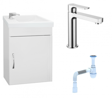 Комплект: Тумба с раковиной Style Line Эко Стандарт №1 40 + Смеситель Lemark plus Grace LM1537C + Сифон АниПласт