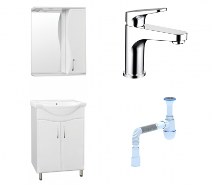 Комплект: Мебель для ванной Style Line Эко Волна №9 60 + Смеситель Bravat Eler F1191238CP-RUS + Сифон АниПласт