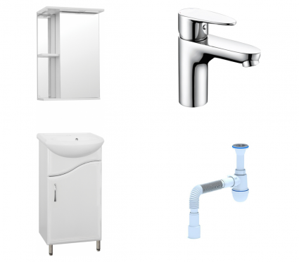 Комплект: Мебель для ванной Style Line Эко Волна №2 45 + Смеситель Wasserkraft Leine 3503 + Сифон АниПласт