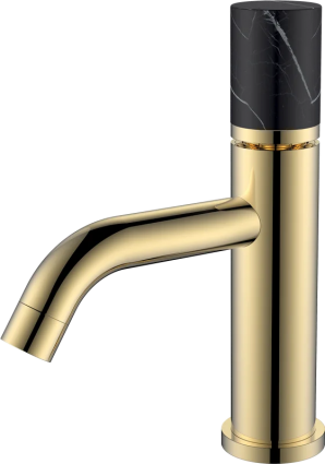 Смеситель для раковины Boheme Stick 121-G-MR-B золотой, мрамор черный