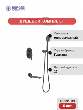 Душевой комплект Berges Wasserhaus Nardis 3R 071014 С ВНУТРЕННЕЙ ЧАСТЬЮ, черный матовый