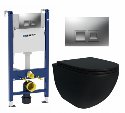 Комплект 3 в 1 инсталляция Geberit Duofix + Унитаз подвесной Enio Unico BL EN4105055 + кнопка хром матовый