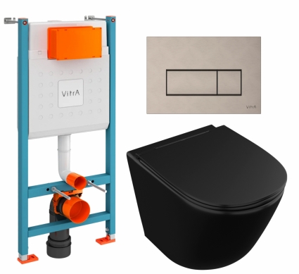 Комплект 3 в 1 инсталляция VitrA V-Fix Core + Унитаз подвесной Owl 1975 Vind Cirkel-H Matt Black OWLT190305 + кнопка никель матовая