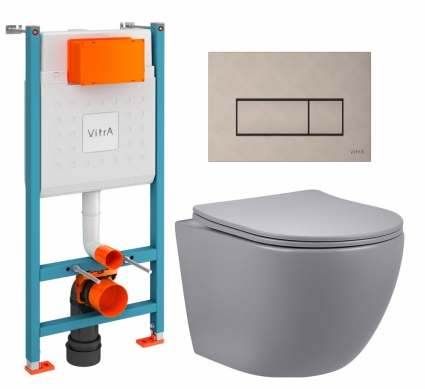 Комплект 3 в 1 инсталляция VitrA V-Fix Core + Унитаз подвесной Vincea Globo VT1-14SMG + кнопка никель матовая