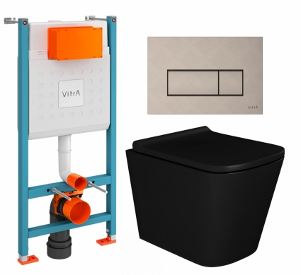 Комплект 3 в 1 инсталляция VitrA V-Fix Core + Унитаз подвесной Enio Binario BL EN4180225 + кнопка никель матовая