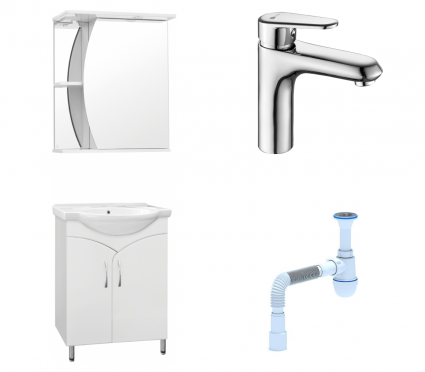 Комплект: Мебель для ванной Style Line Эко Стандарт №15 60 + Смеситель Lemark Point LM0306C + Сифон АниПласт