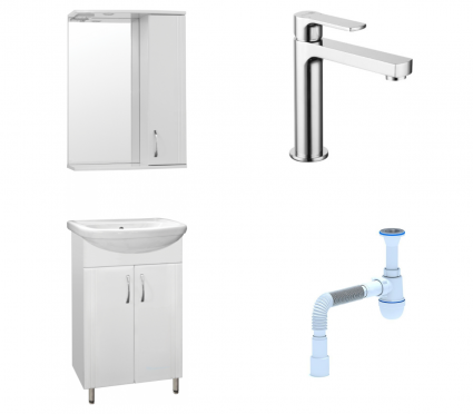 Комплект: Мебель для ванной Style Line Эко Стандарт №9 55 + Смеситель Lemark plus Grace LM1537C + Сифон АниПласт