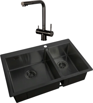 Комплект Мойка кухонная Zorg Light ZL R 780-2-510-L GRAFIT + Смеситель Inox SZR-7039 GRAFIT графит