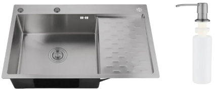 Мойка кухонная РМС MRK-8050BL-L c дозатором, нержавеющая сталь, черный