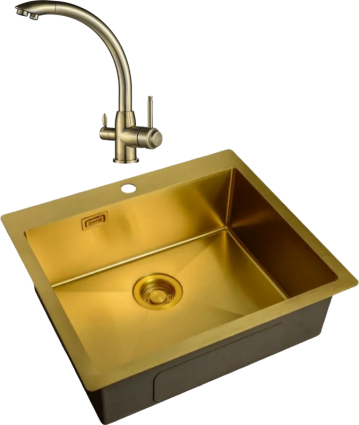 Комплект Мойка кухонная Zorg Light ZL R 590510 BRONZE + Смеситель Steel Hummer SH 699 BRONZE бронза