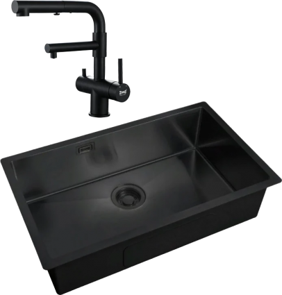 Комплект Мойка кухонная Zorg Light ZL R 740440 GRAFIT + Смеситель Sanitary SZR-3216 Grafit графит