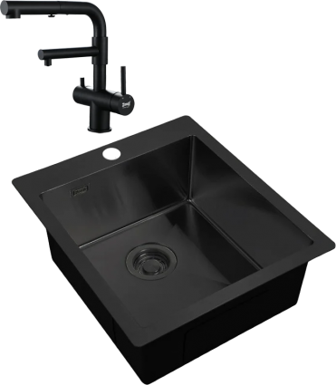 Комплект Мойка кухонная Zorg Light ZL R 450510 GRAFIT + Смеситель Sanitary SZR-3216 Grafit графит