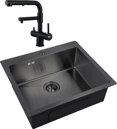 Комплект Мойка кухонная Zorg Inox PVD 5951 grafit + Смеситель Sanitary SZR-3216 Grafit графит