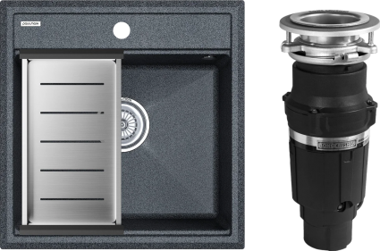 Комплект Мойка кухонная Paulmark Stepia PM115051-DG+A375-BS с коландером, графит + Измельчитель Bone Crusher BC 610-AS