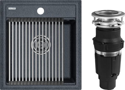 Комплект Мойка кухонная Paulmark Stepia + Step PM114651-DG+R375-BS графит + Измельчитель Bone Crusher BC 610-AS