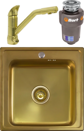 Комплект Мойка кухонная Seaman Eco Wien SWT-5050 antique gold + Смеситель Barcelone SSL-5361 antique gold + Измельчитель Bort Titan Max Power