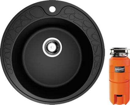 Комплект Мойка кухонная Omoikiri Tovada 51-BL черная + Измельчитель Nagare slim 1250