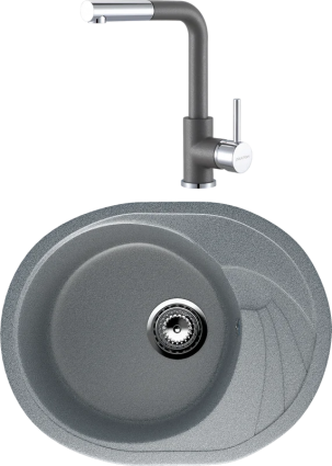 Комплект Мойка кухонная Ulgran U-403 -309 темно-серая + Смеситель Paulmark Kassel Ka214311-402 серый металлик