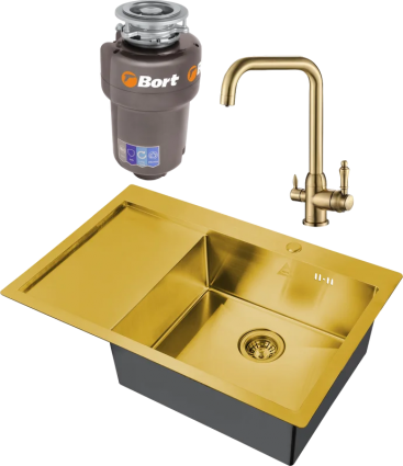 Комплект Мойка кухонная Steel Hammer SH 7851-R BRONZE бронза + Смеситель SH 725 BRONZE + Измельчитель Bort Titan Max Power