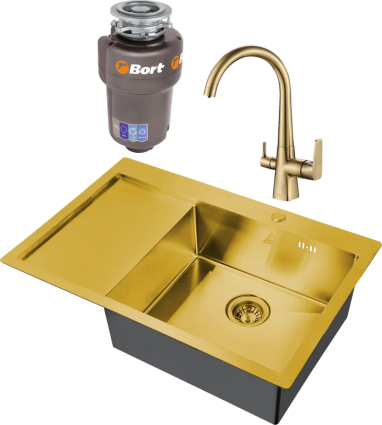 Комплект Мойка кухонная Steel Hammer SH 7851-R BRONZE бронза + Смеситель SH 819 BRONZE + Измельчитель Bort Titan Max Power FullControl