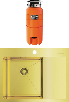 Комплект Мойка кухонная Omoikiri Akisame 65-LG-L светлое золото + Измельчитель Nagare slim 500