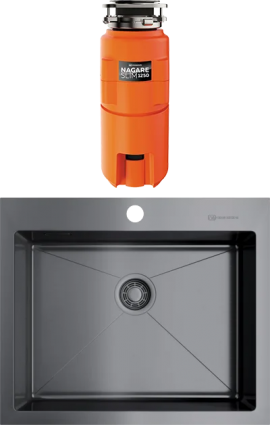 Комплект Мойка кухонная Omoikiri Akisame 59-GM 4973096 вороненая сталь + Измельчитель Nagare slim 1250