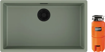 Комплект Мойка кухонная Omoikiri Yamakawa 75-Integra-WG wind green + Измельчитель Nagare slim 1250