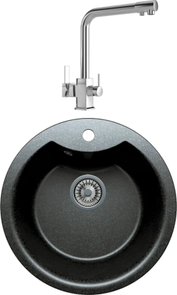 Комплект Мойка кухонная Tolero Classic R-108E уголь + Смеситель MEGA Life MG-TK06 хром