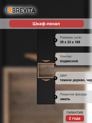 Шкаф-пенал Brevita Bergen BER-05035-02-19-ПоЛ подвесной, левый, черный